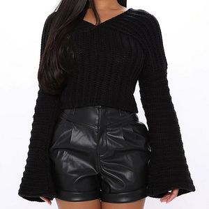 Fashion Nova Cropped V Neck Bell Sleeve Sweater